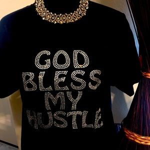 COPY - God Bless My Hustle Rhinestone T-shirt .